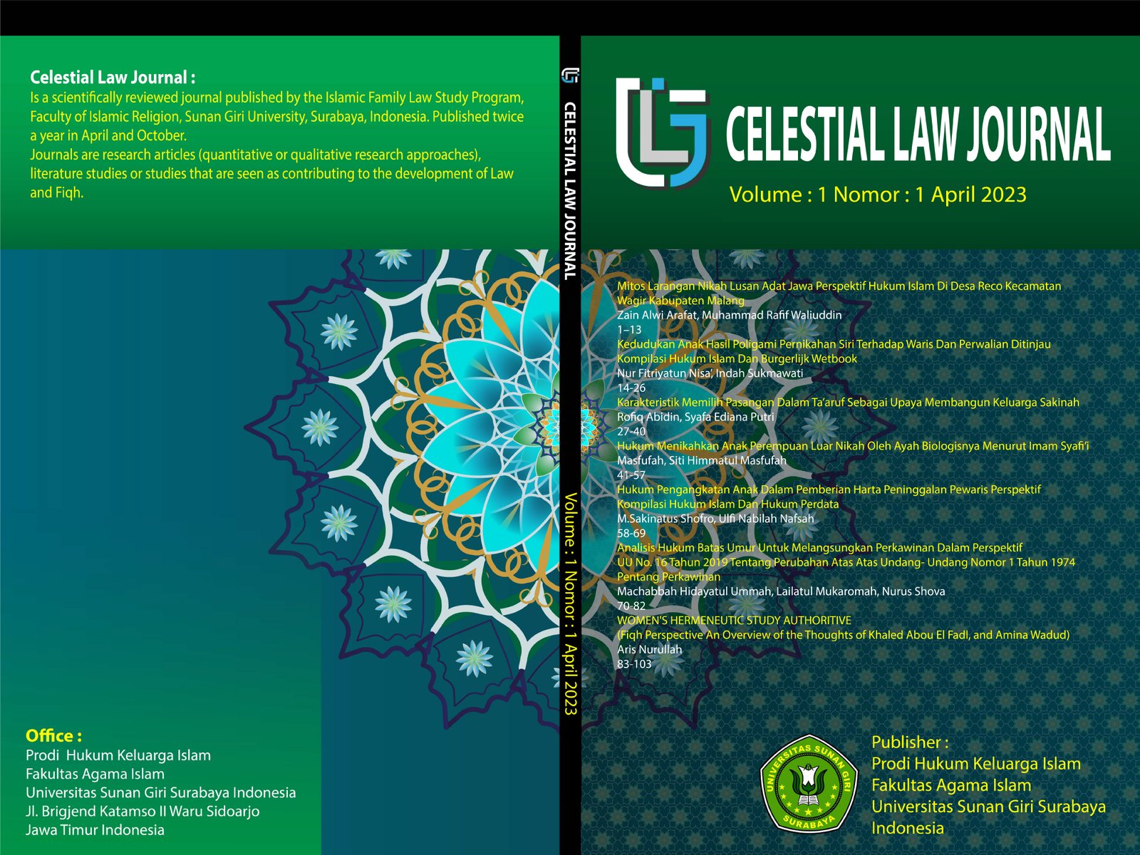 Cover Celestial Law journal Vol 1 No 1 April 2023